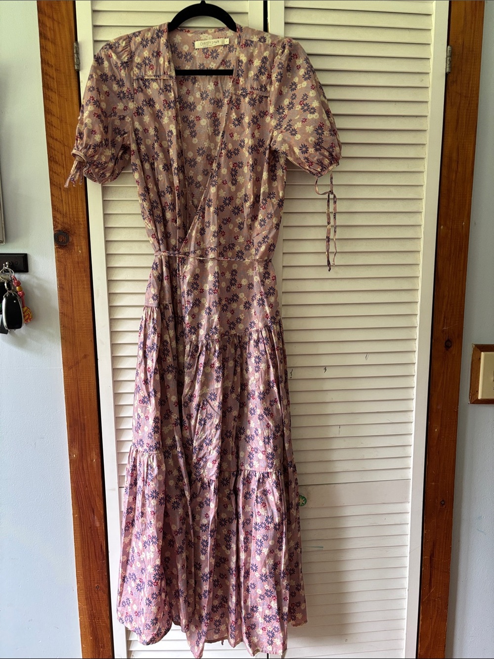 Christy Dawn Floral Dusty Pink Tiered Wrap Maxi Dress